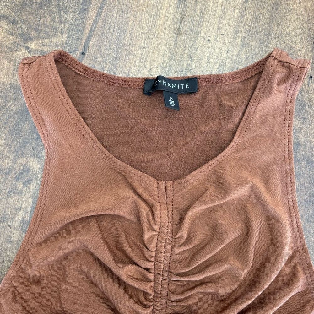 Dynamite Rust Brown Ruched Halter Crop Top - Picture 6 of 9